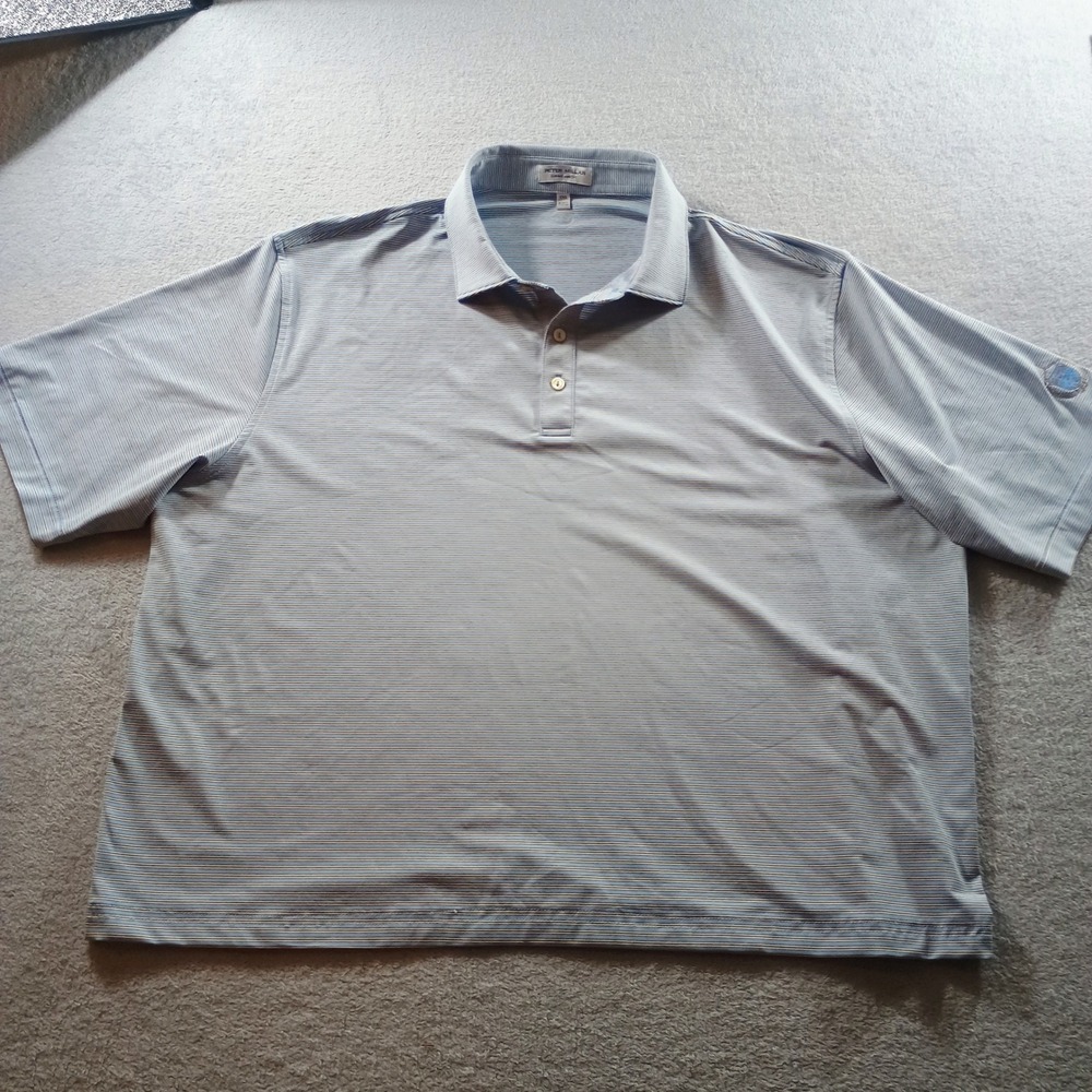 Peter Millar Mens Summer Comfort Polo Blue Striped XXL Dalton G&CC Logo
